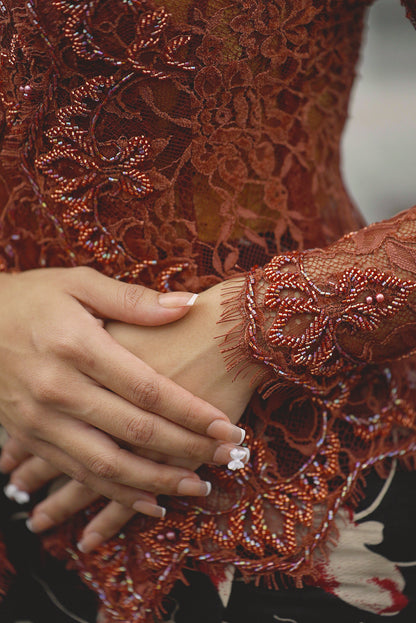 Maya Velvet Kebaya - Blood Orange