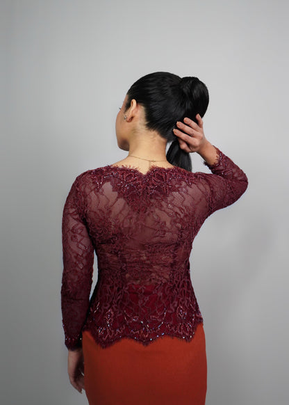 Maya Velvet Kebaya - Deep Red